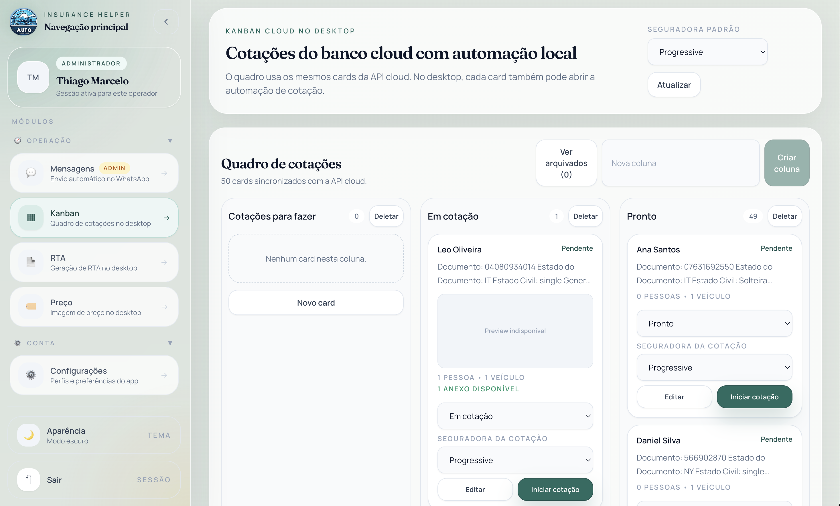 Dashboard do painel com status dos peers WireGuard